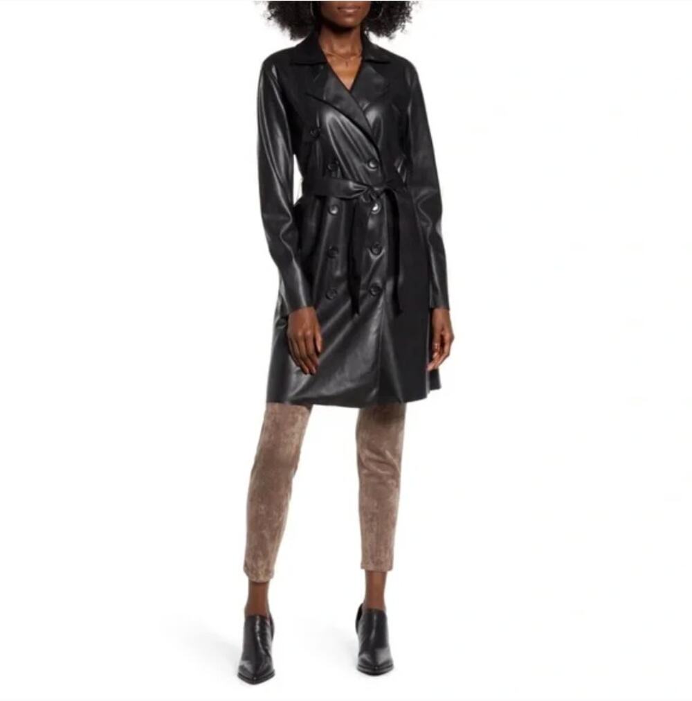 BLANKNYC Faux Leather Trench Coat Green Medium